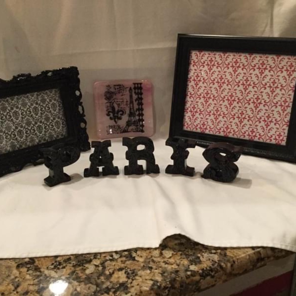 Decorative Black Pink Paris Themed Accessories Set Lot - BEAUTIFUL